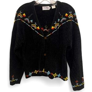 Vintage Jayson Younger Bead Embellished Knit Cardigan Sweater Black Size Medium